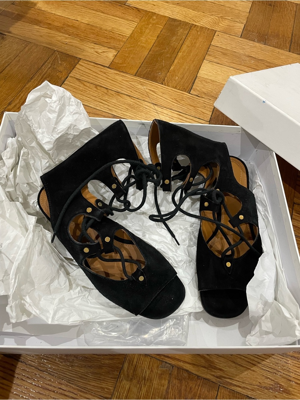 Chloé Vintage Black Lace-Up Suede Gladiator Sandals